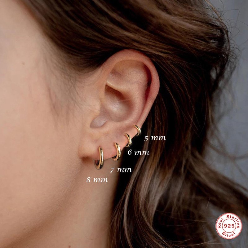 Wholesale Gold Jewelry 925 Sterling Silver 5mm/6mm/7mm/8mm/9mm polish huggie hoop earrings
