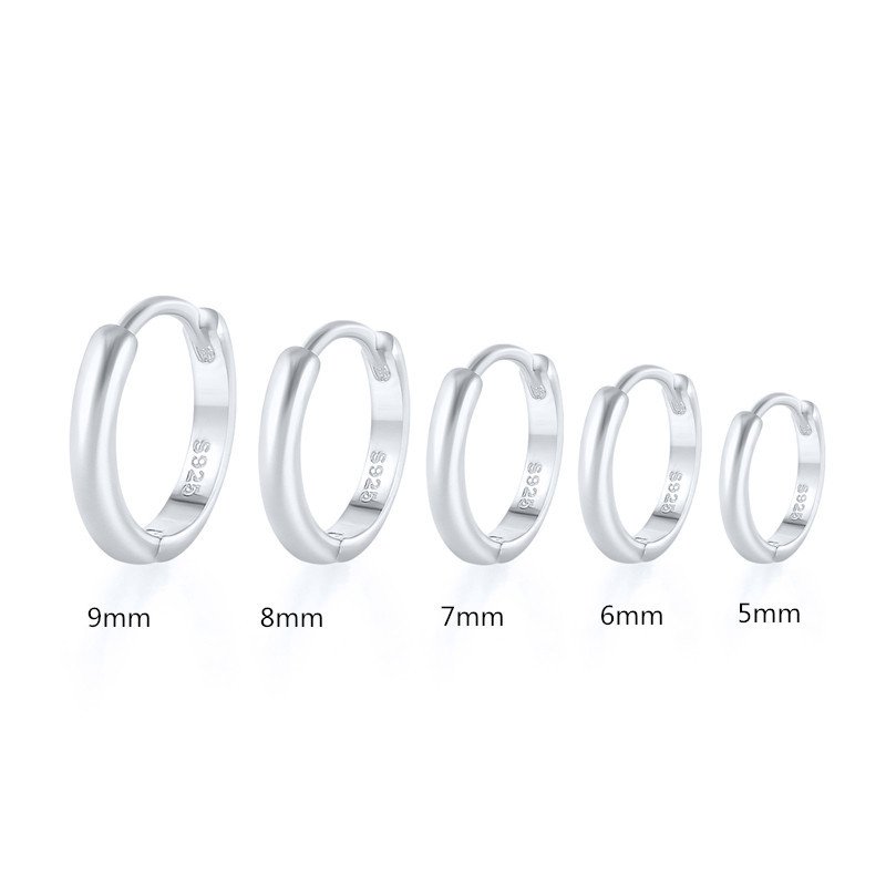 Wholesale Gold Jewelry 925 Sterling Silver 5mm/6mm/7mm/8mm/9mm polish huggie hoop earrings
