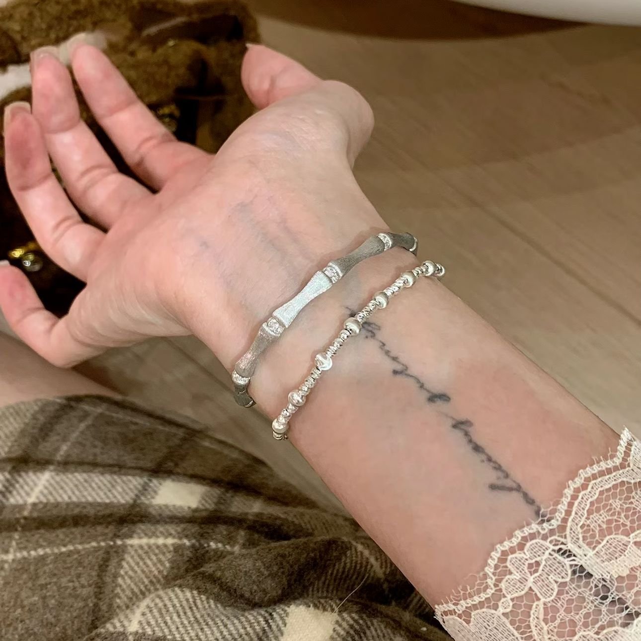 Aimgal fine Jewelry Frosted bamboo joint S925 Sterling Silver 18k gold plated Cuff Bracelet Vintage hot sale Party Perfect Gift