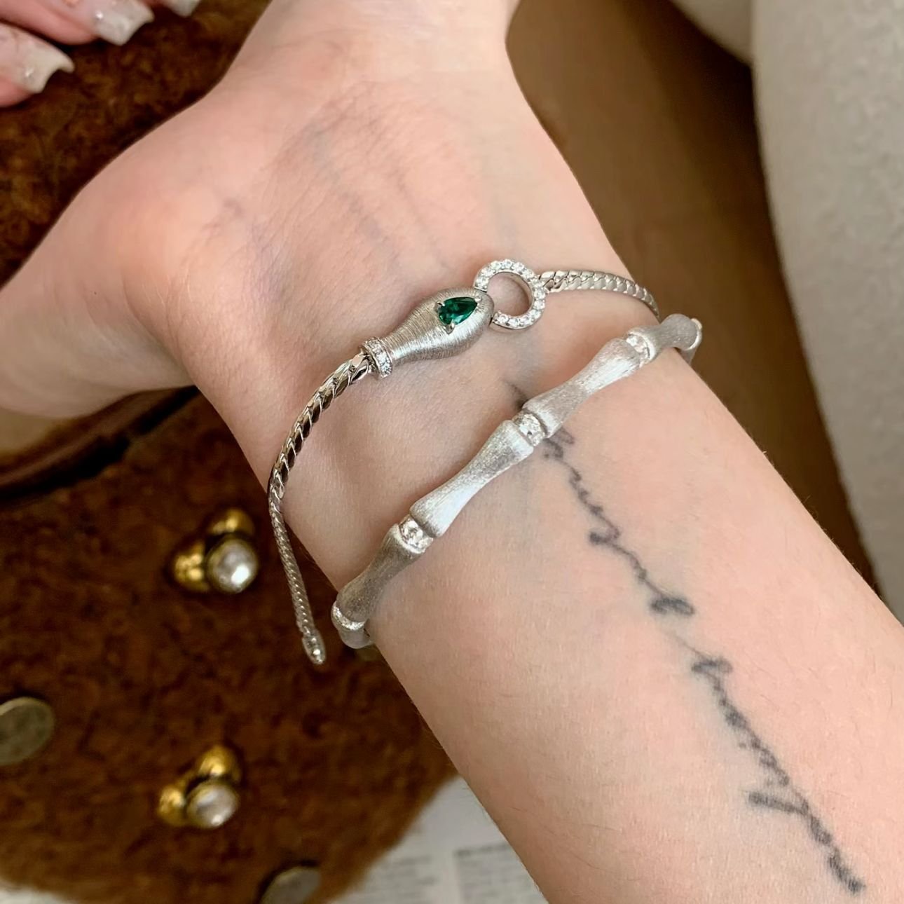 Aimgal fine Jewelry Frosted bamboo joint S925 Sterling Silver 18k gold plated Cuff Bracelet Vintage hot sale Party Perfect Gift