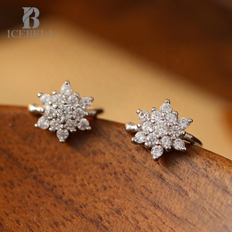 Wholesale Minimalist Korean 925 Sterling Silver Snowflake Zircon Ear Cuffs Fashion Fine Jewelry Christmas Earrings For Girls