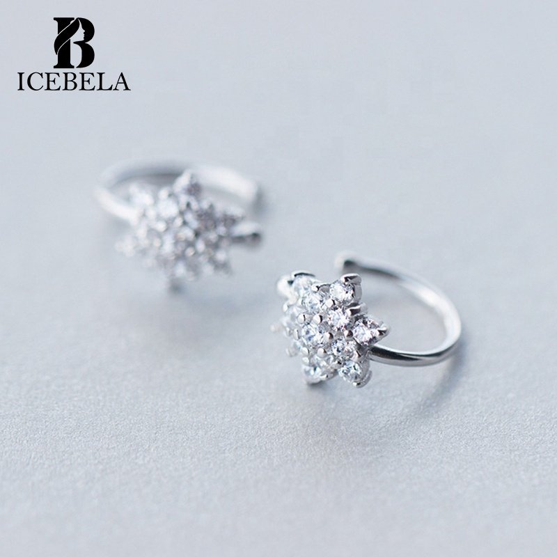 Wholesale Minimalist Korean 925 Sterling Silver Snowflake Zircon Ear Cuffs Fashion Fine Jewelry Christmas Earrings For Girls
