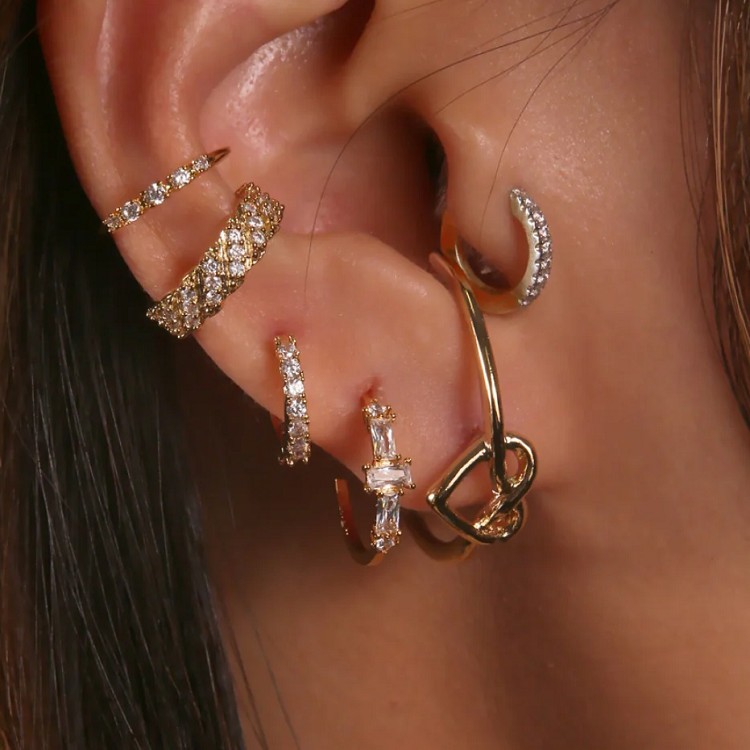 Fashion sterling silver gold plated fine jewelry heart earring cuff for women