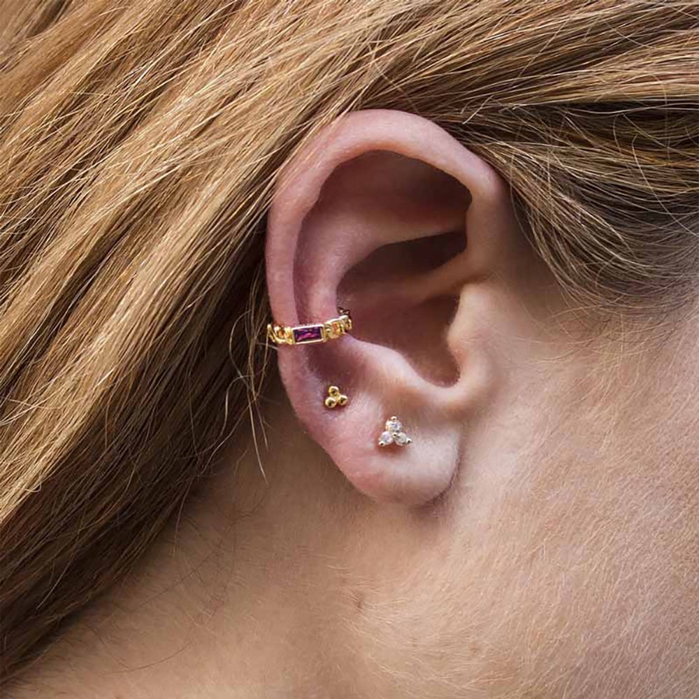 High Quality 925 Silver Fine Jewelry Gold Plated Chain Ear Cuff Earrings Rectangle Cz Non Piercing Chain Earrings For Women