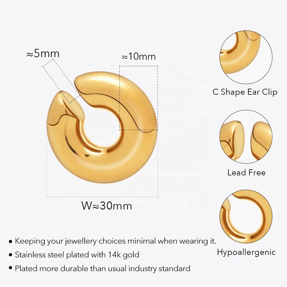 Hollow Tube Ear Clip HipHop Punk Single Earrings Latest 18K Gold Plated Gold Color Stainless Steel Jewelry Women Gift E231493