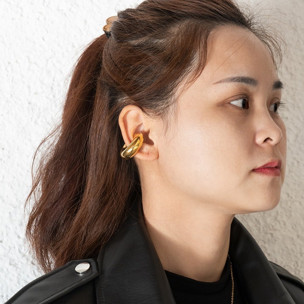 Hollow Tube Ear Clip HipHop Punk Single Earrings Latest 18K Gold Plated Gold Color Stainless Steel Jewelry Women Gift E231493