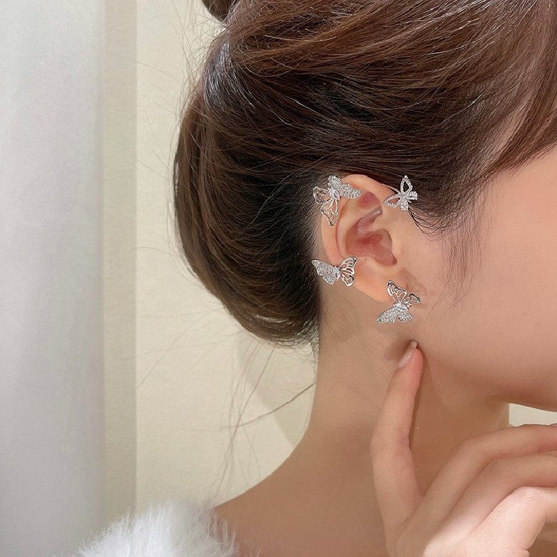 Shining Zircon Hollow Butterfly Ear Cuff Earrings Women Girls Fashion No Piercing Ear Clip Ear-hook Party Wedding Jewelry Gift