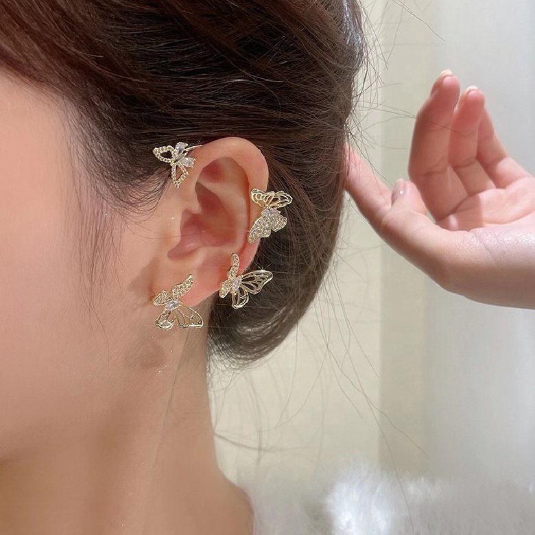 Shining Zircon Hollow Butterfly Ear Cuff Earrings Women Girls Fashion No Piercing Ear Clip Ear-hook Party Wedding Jewelry Gift