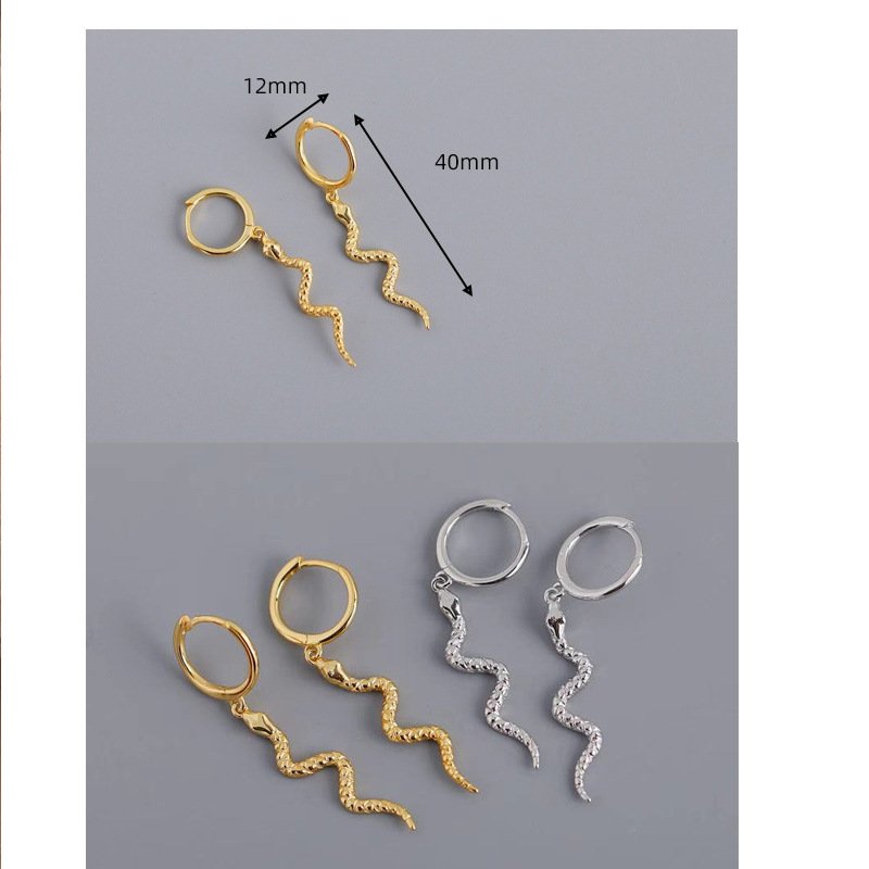 Fashion fine cute animal gold jewelry snake diamond hoop earrings