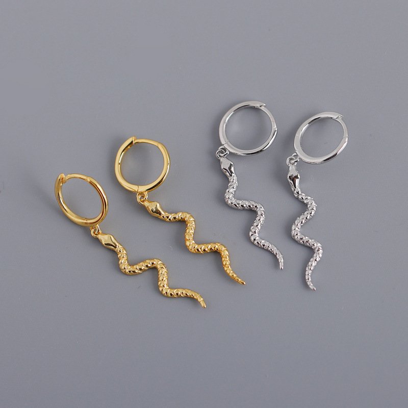 Fashion fine cute animal gold jewelry snake diamond hoop earrings