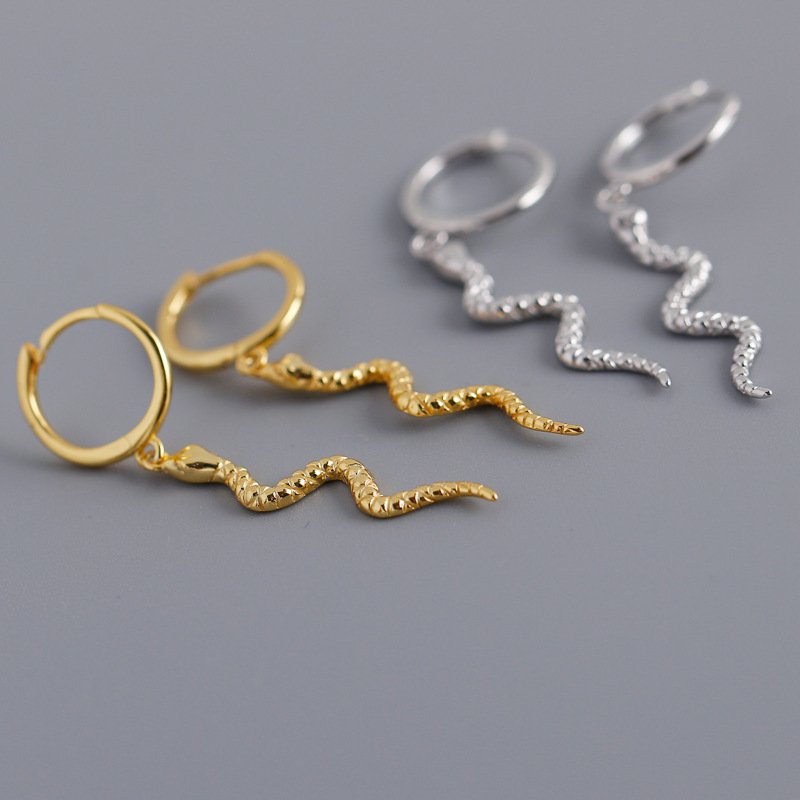 Fashion fine cute animal gold jewelry snake diamond hoop earrings