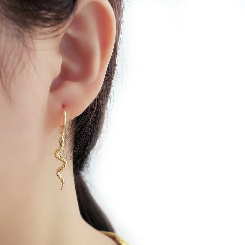 Fashion fine cute animal gold jewelry snake diamond hoop earrings