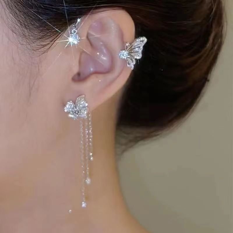 Trendy Butterfly Earrings Clip On Earrings Butterfly Ear Cuff for Women Crystal Flower Aesthetic Ear Accessories