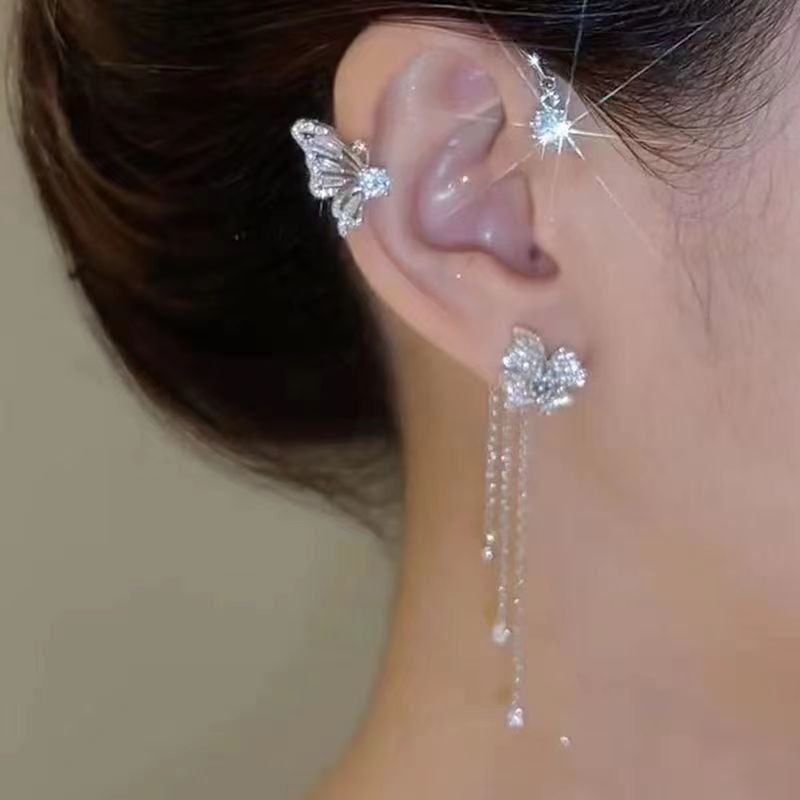 Trendy Butterfly Earrings Clip On Earrings Butterfly Ear Cuff for Women Crystal Flower Aesthetic Ear Accessories
