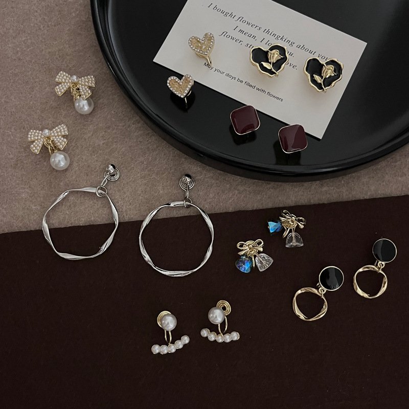 Cute Bow Earrings Ear Clip Pearl Earrings Style Flower Advanced Earrings