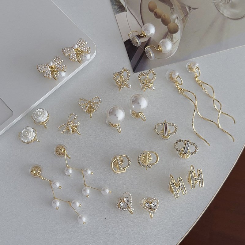 Cute Bow Earrings Ear Clip Pearl Earrings Style Flower Advanced Earrings