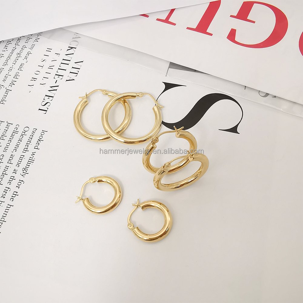 18k Real Gold Earrings Classic design AU750 Gold Minimal Huggie Hoops 16mm 22mm 26mm Round Circle Earrings For Women