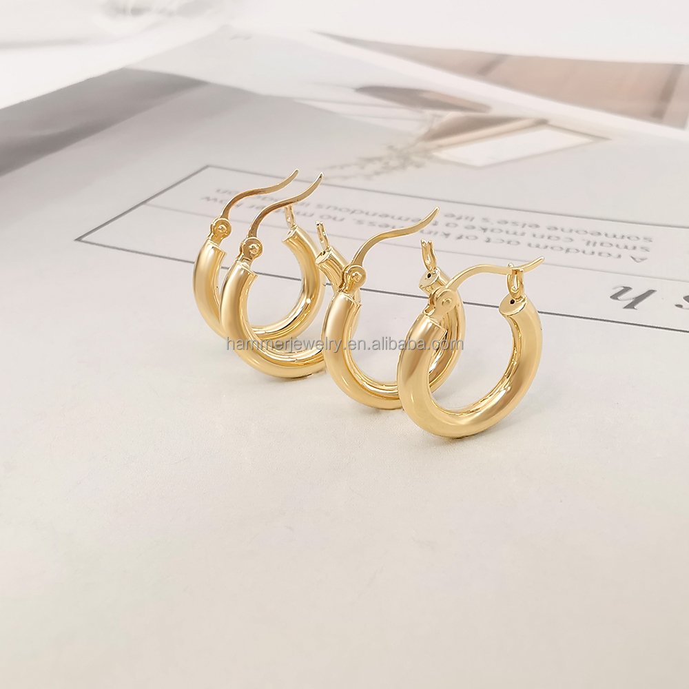 18k Real Gold Earrings Classic design AU750 Gold Minimal Huggie Hoops 16mm 22mm 26mm Round Circle Earrings For Women