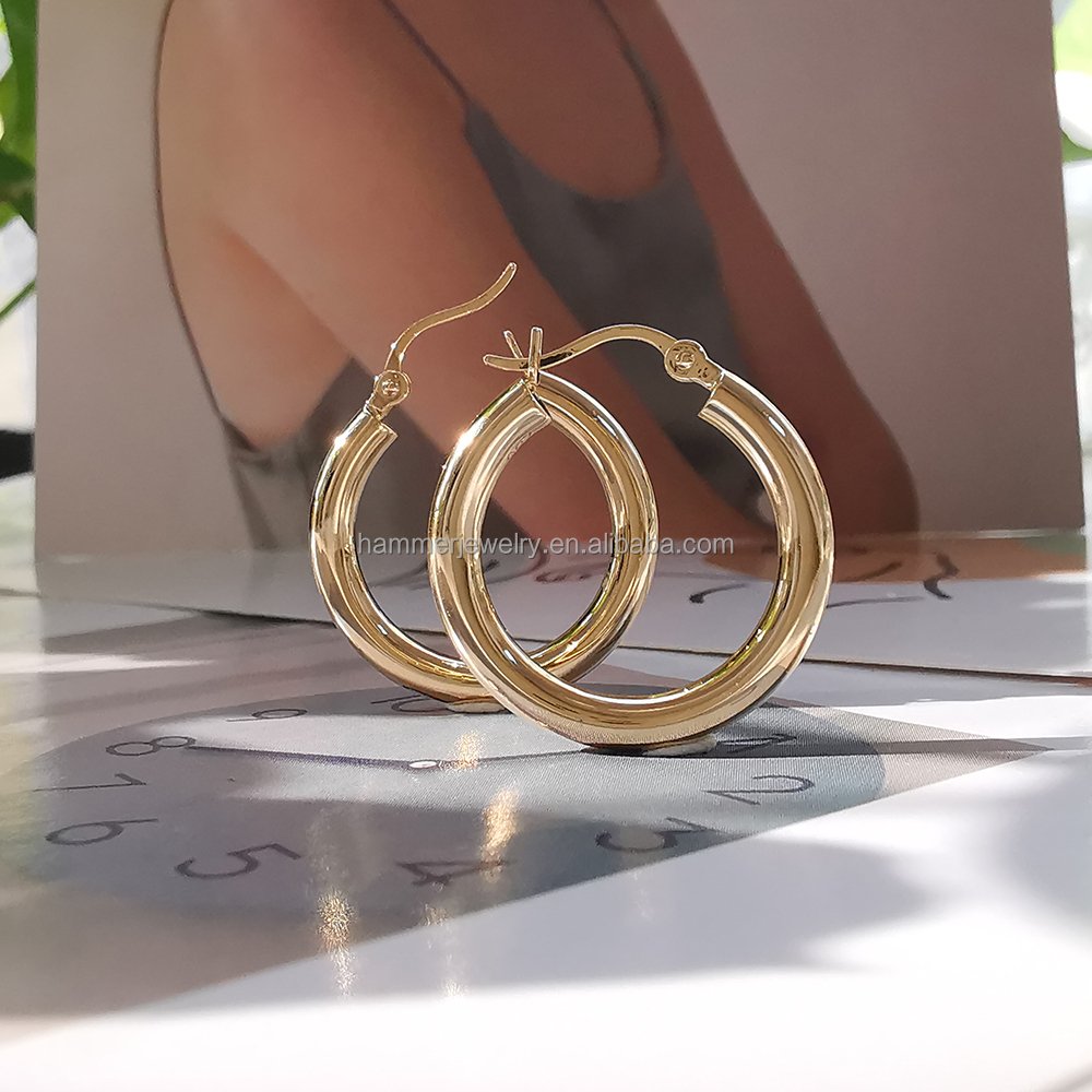 18k Real Gold Earrings Classic design AU750 Gold Minimal Huggie Hoops 16mm 22mm 26mm Round Circle Earrings For Women