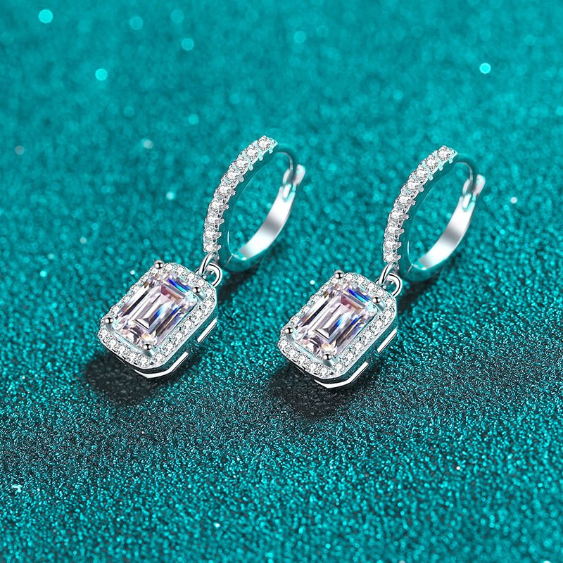 Luxurious 925 Sterling Silver Earrings with Moissanite and Emerald Green Radiant Cut Ear Cuffs for Women