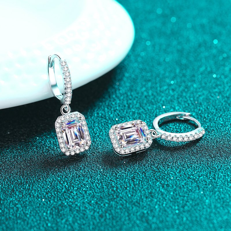 Luxurious 925 Sterling Silver Earrings with Moissanite and Emerald Green Radiant Cut Ear Cuffs for Women