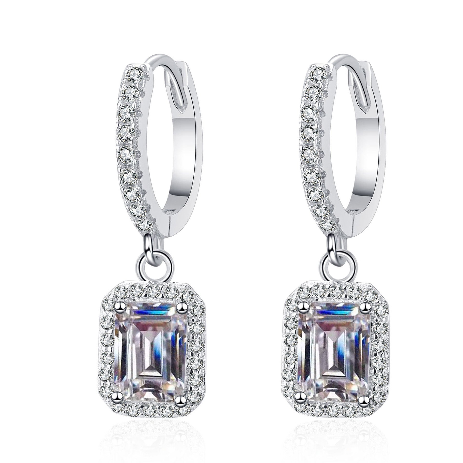 Luxurious 925 Sterling Silver Earrings with Moissanite and Emerald Green Radiant Cut Ear Cuffs for Women
