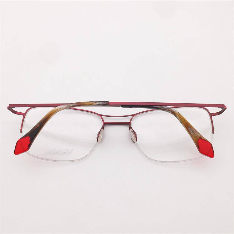Treasured orphan original single red titanium business temperament semi -frame double nose beam thin legs personalized glasses shelf female