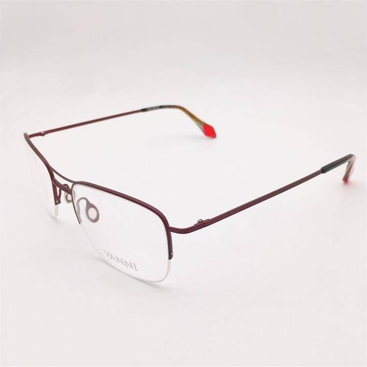 Treasured orphan original single red titanium business temperament semi -frame double nose beam thin legs personalized glasses shelf female