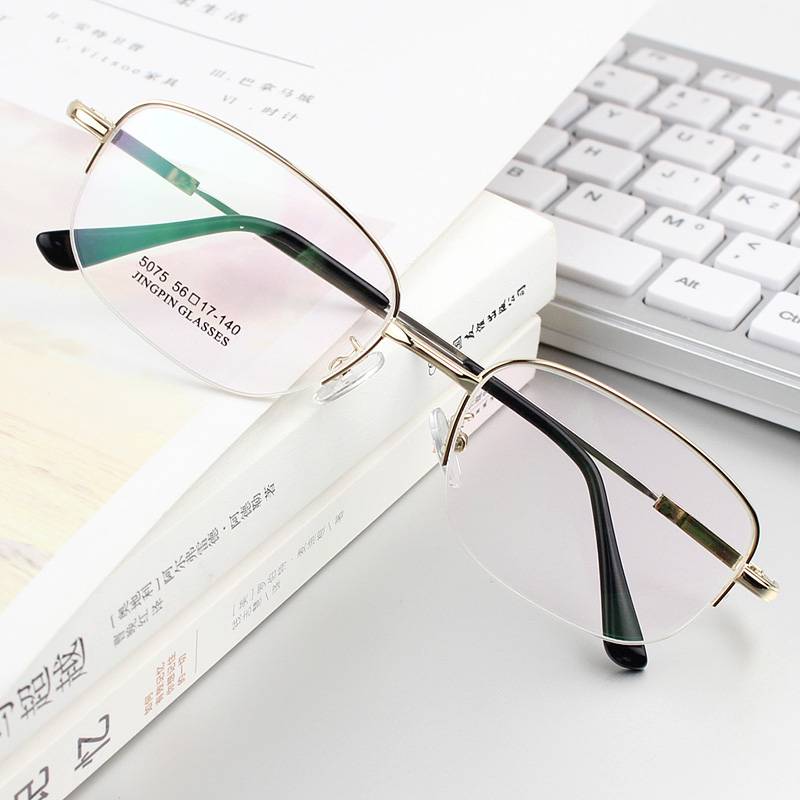 Ultra -curved men's half -frame memory titanium alloy myopia glasses frame glasses frame wide face black resin