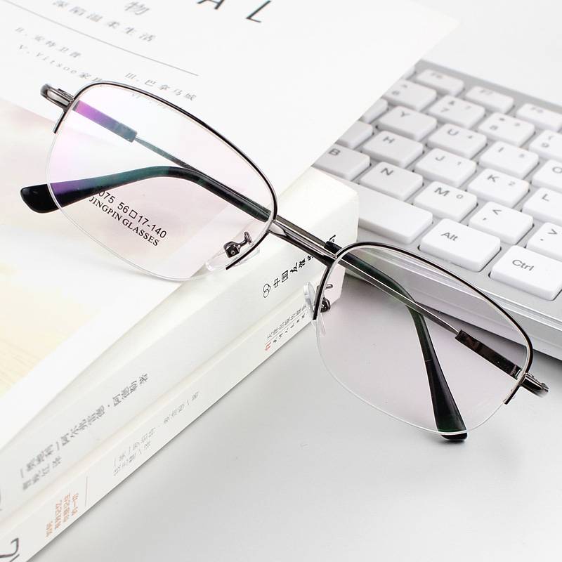 Ultra -curved men's half -frame memory titanium alloy myopia glasses frame glasses frame wide face black resin