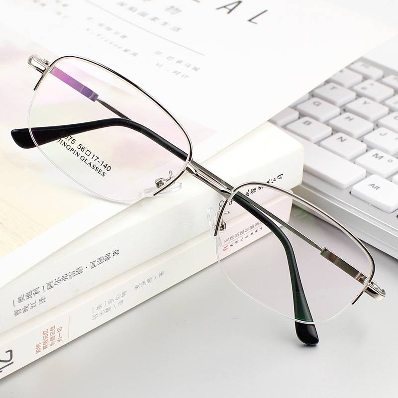 Ultra -curved men's half -frame memory titanium alloy myopia glasses frame glasses frame wide face black resin