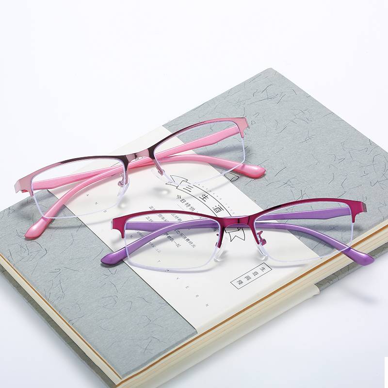 50-600 degrees finished myopic glasses Ms. Madam has a fashion half-frame business ultra-light comfortable literary glasses box