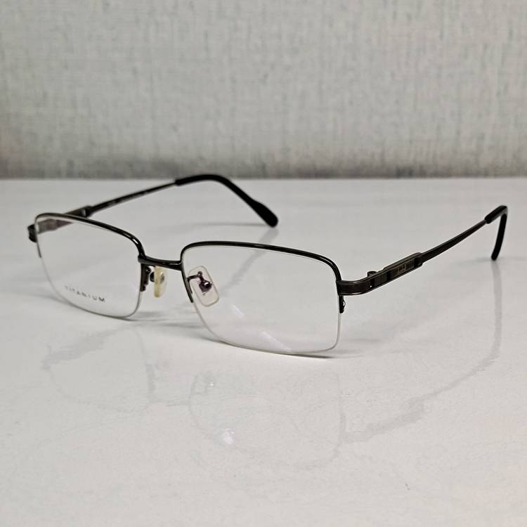 Original single half frame 100%pure titanium glasses 55813 Silver black men and women business radiation -proof wide face 15 grams 142
