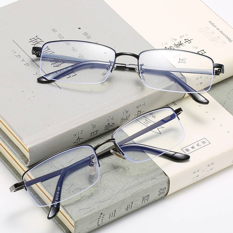 100 600 -degree finished myopic glasses Men and women have a degree of fashion half -frame business ultra -light comfortable literary frame