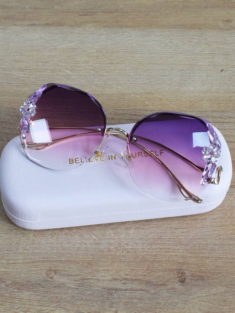 2021 new gradient inlaid diamond borderless frame sunglasses female round face original design handmade sunglasses