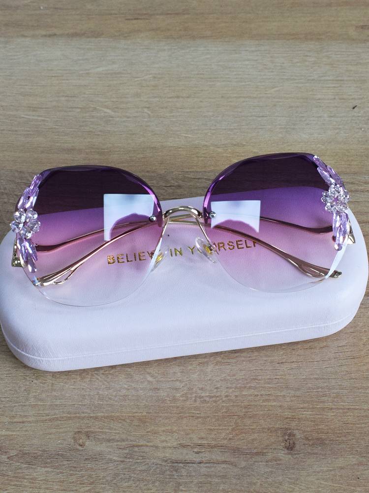 2021 new gradient inlaid diamond borderless frame sunglasses female round face original design handmade sunglasses