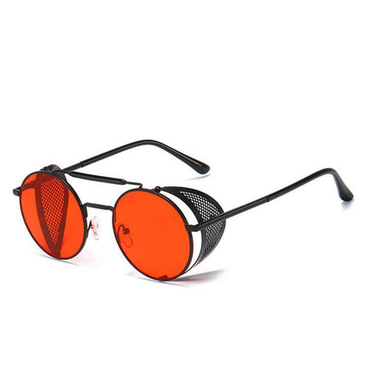 New European and American steam punk sunglasses men's metal flip glasses Personal toad mirror round box sunglasses