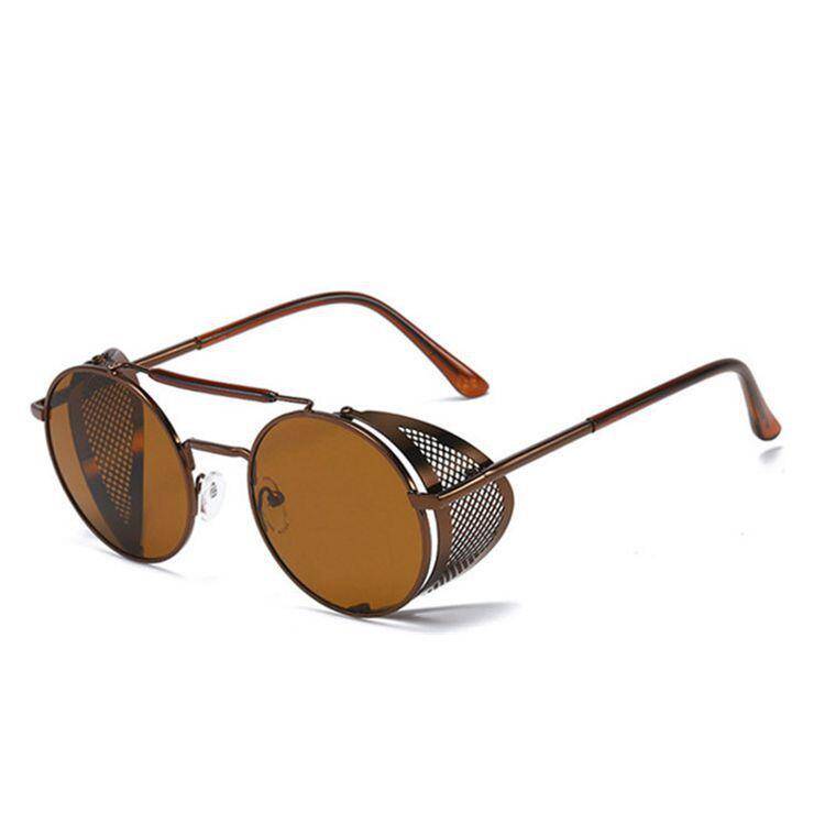New European and American steam punk sunglasses men's metal flip glasses Personal toad mirror round box sunglasses
