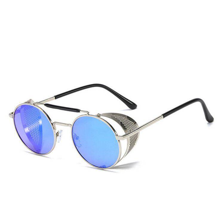 New European and American steam punk sunglasses men's metal flip glasses Personal toad mirror round box sunglasses
