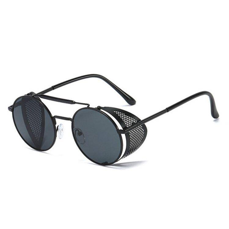 New European and American steam punk sunglasses men's metal flip glasses Personal toad mirror round box sunglasses