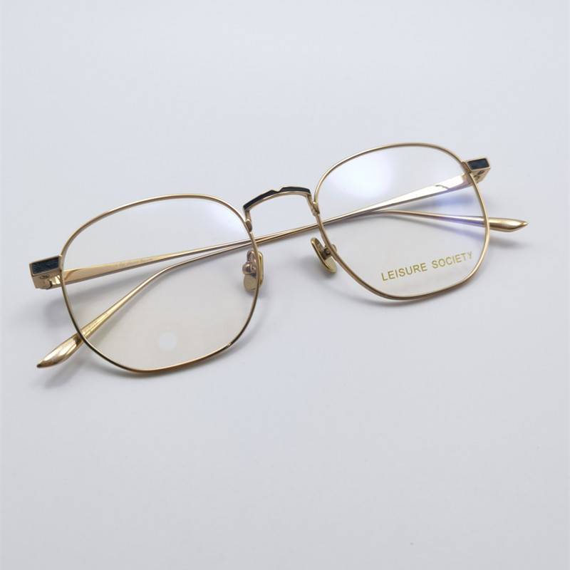 Leisure Society pure titanium myopia glasses hexagonal men and women optical mirrors LS140GUN/GOLD