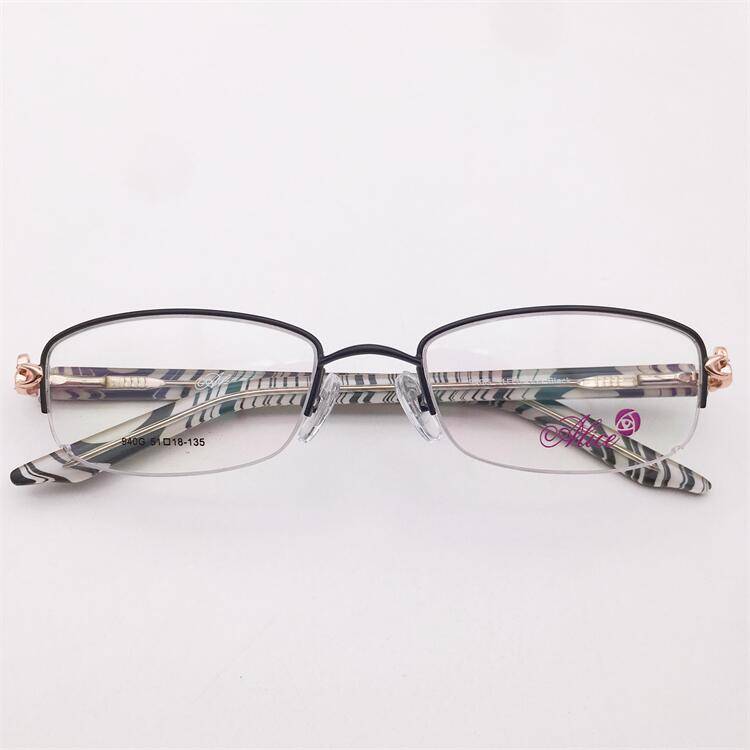 Export -end single French order inlaid diamond model half -frame red black pink business temperament carving sheet mirror lens glasses female