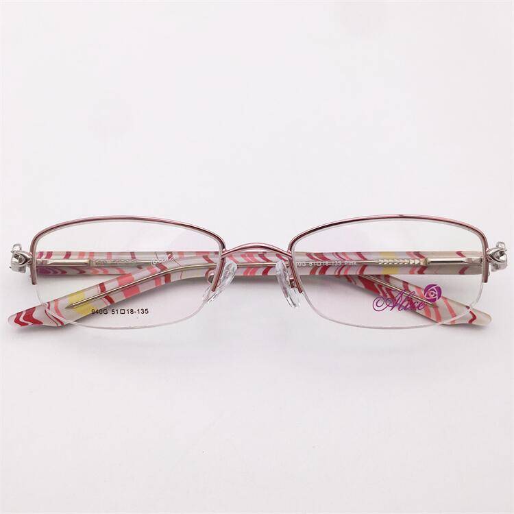 Export -end single French order inlaid diamond model half -frame red black pink business temperament carving sheet mirror lens glasses female