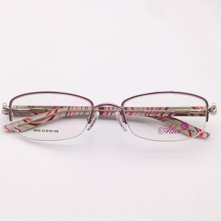 Export -end single French order inlaid diamond model half -frame red black pink business temperament carving sheet mirror lens glasses female