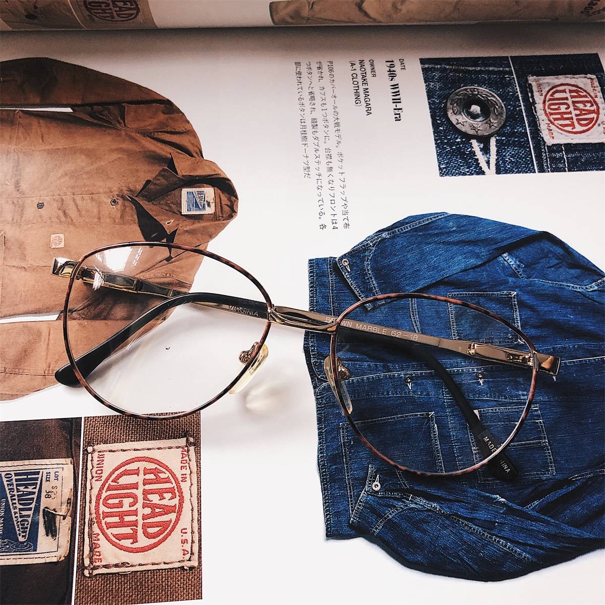 Early orphan retro American style vintage antique Pingguang metal frame glasses gayj973