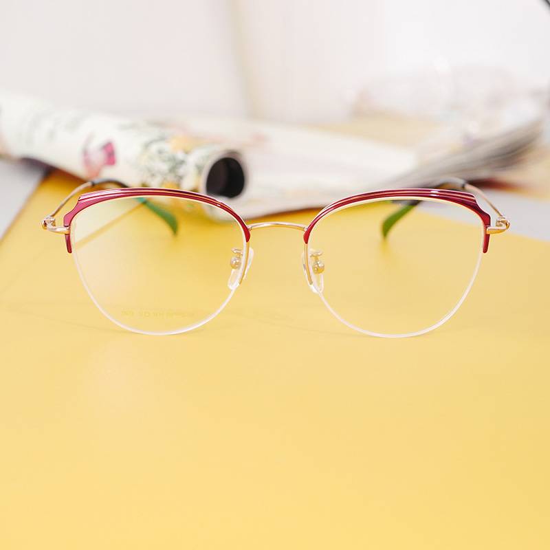Titanium Gubians Ms. Pure Titanium Glasses Frame Jiu Red Rose Gold European and American Wind Ioplastics Shelves Anti -Blue Light