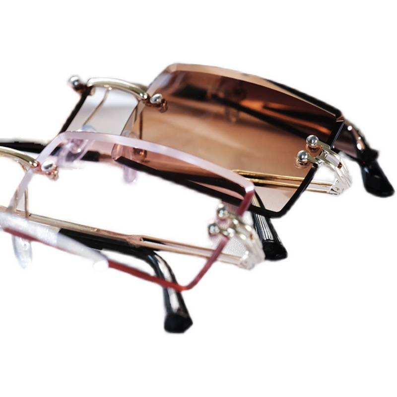 Personal rectangular frameless cut edge sunglasses girl