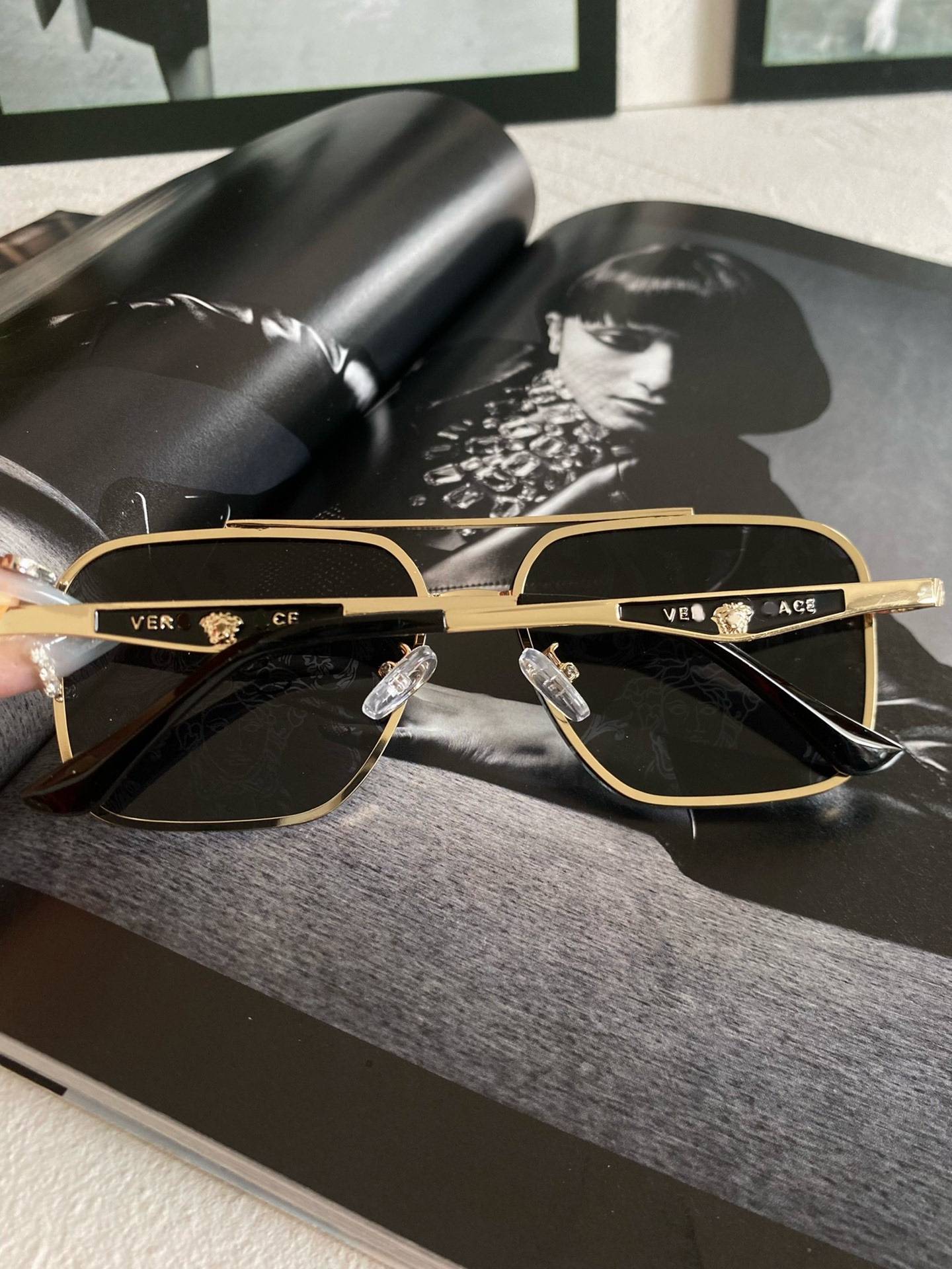 Special offer!Fan Jiamei printed silver reflective square box sunglasses sunglasses (lens material: