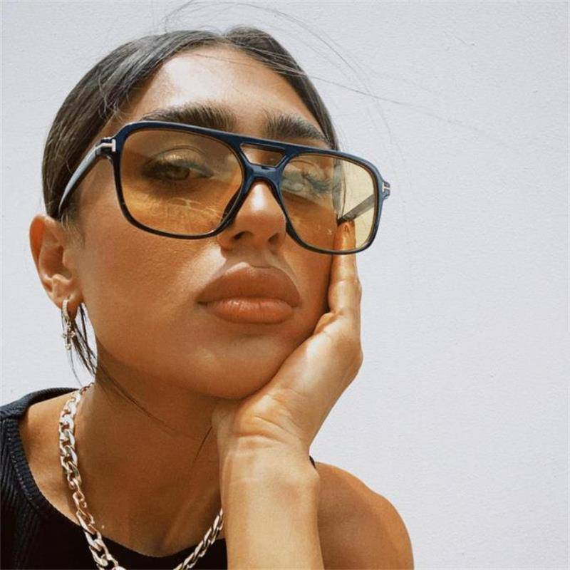 Vintage Yellow Lens Square Sunglasses Women Luxury T Brand O