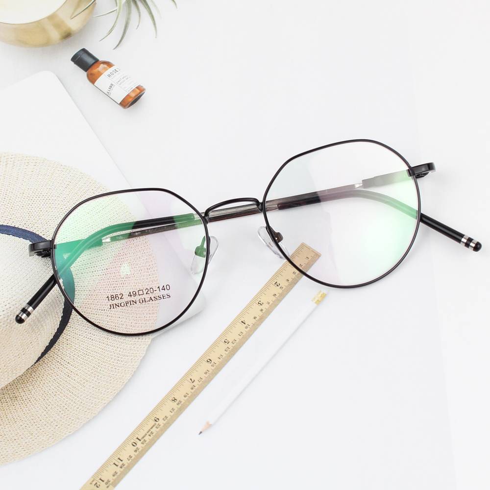 Women's memory titanium alloy retro full -frame glasses ultra -light frame elastic lens leg anti -blue light myopia optical mirror